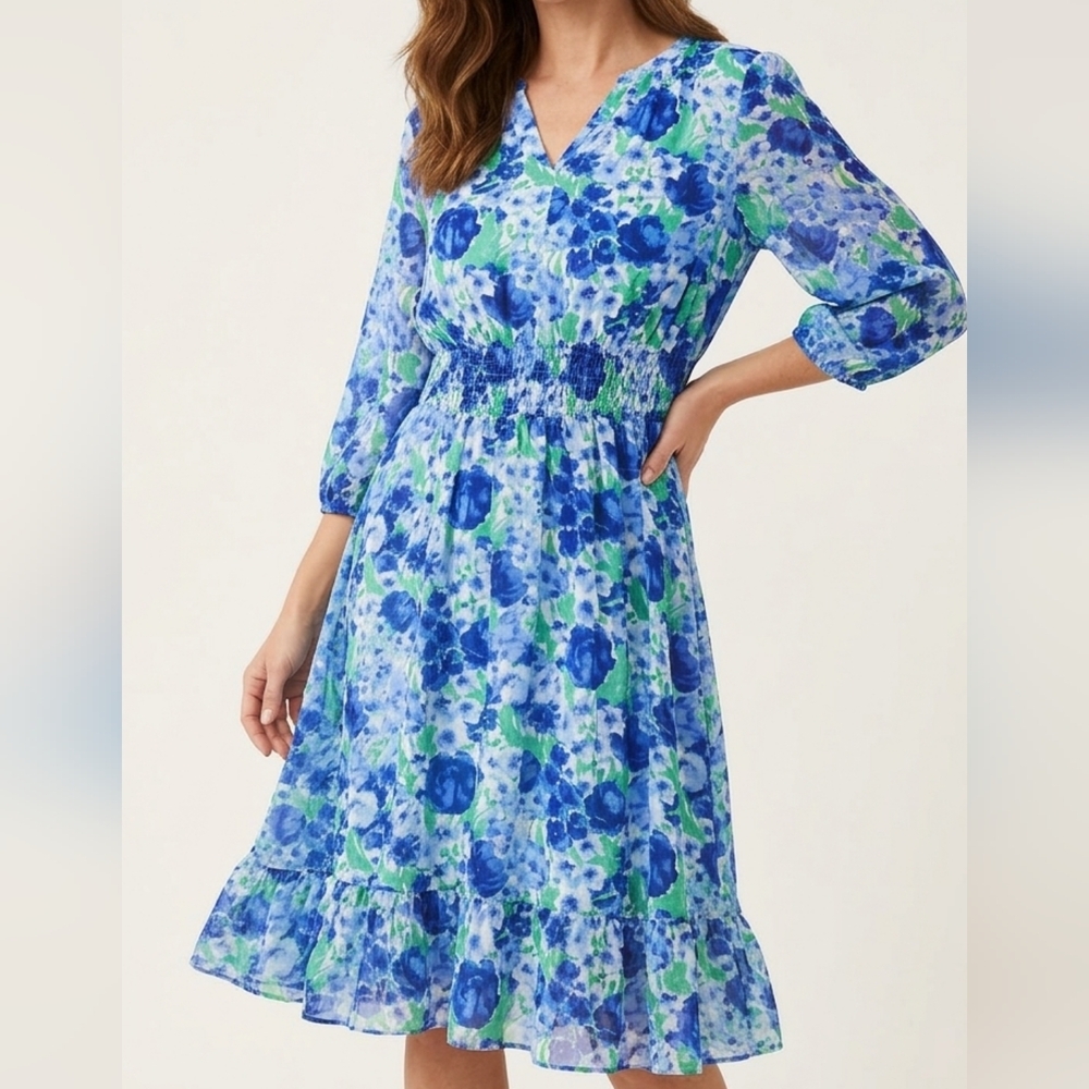 Beautiful Blue Floral Midi Dress NWT